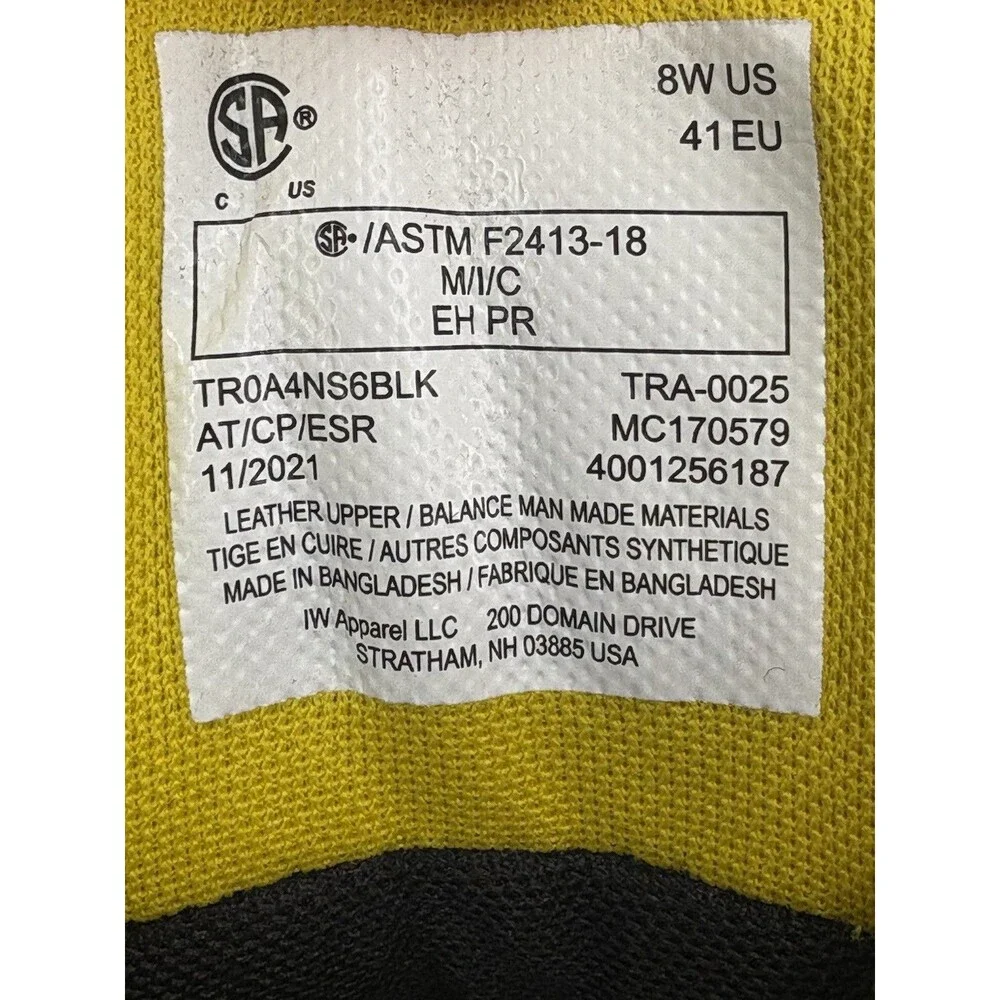 Terra Patton Men 8W EU 41 Black Safety Work Boots CSA Aluminum Toe EH PR